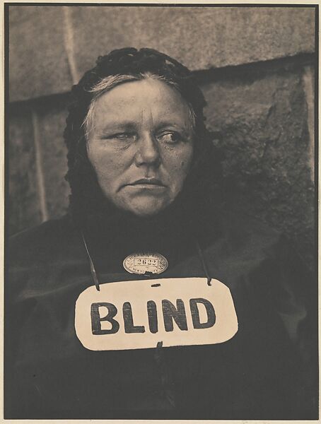 Paul Strand, Blind Woman, 1916 — candid street portrait, woman with BLIND license card