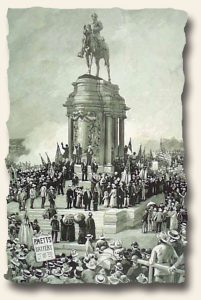 Confederate monument unveiling ceremony with crowds gathered