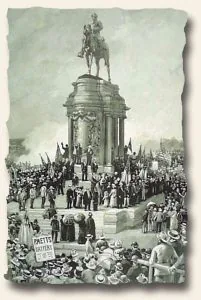 Confederate monument unveiling ceremony with crowds gathered